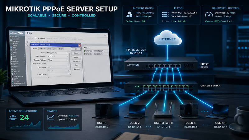 آموزش پیکربندی گامبهگام PPPoE در میکروتیک