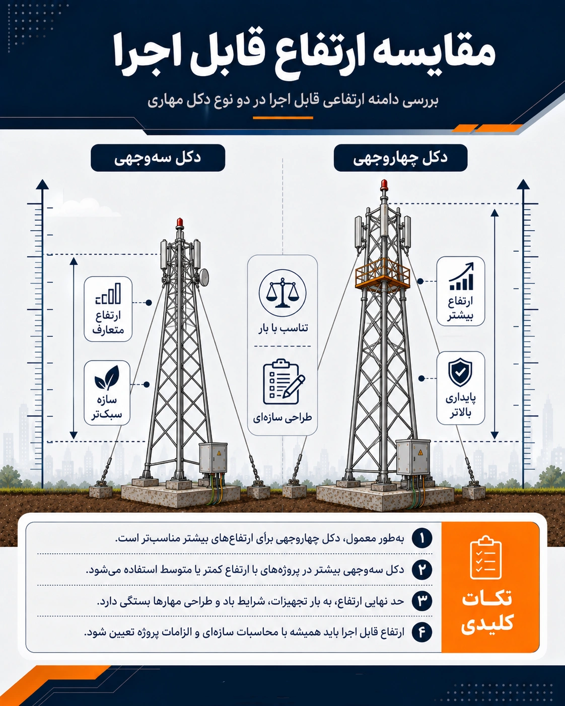 راهنمای انتخاب بین دکل مهاری سه وجهی و چهاروجهی