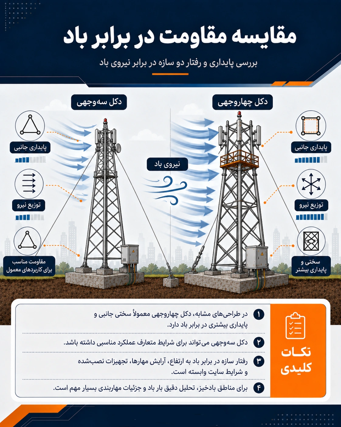 راهنمای انتخاب بین دکل مهاری سه وجهی و چهاروجهی