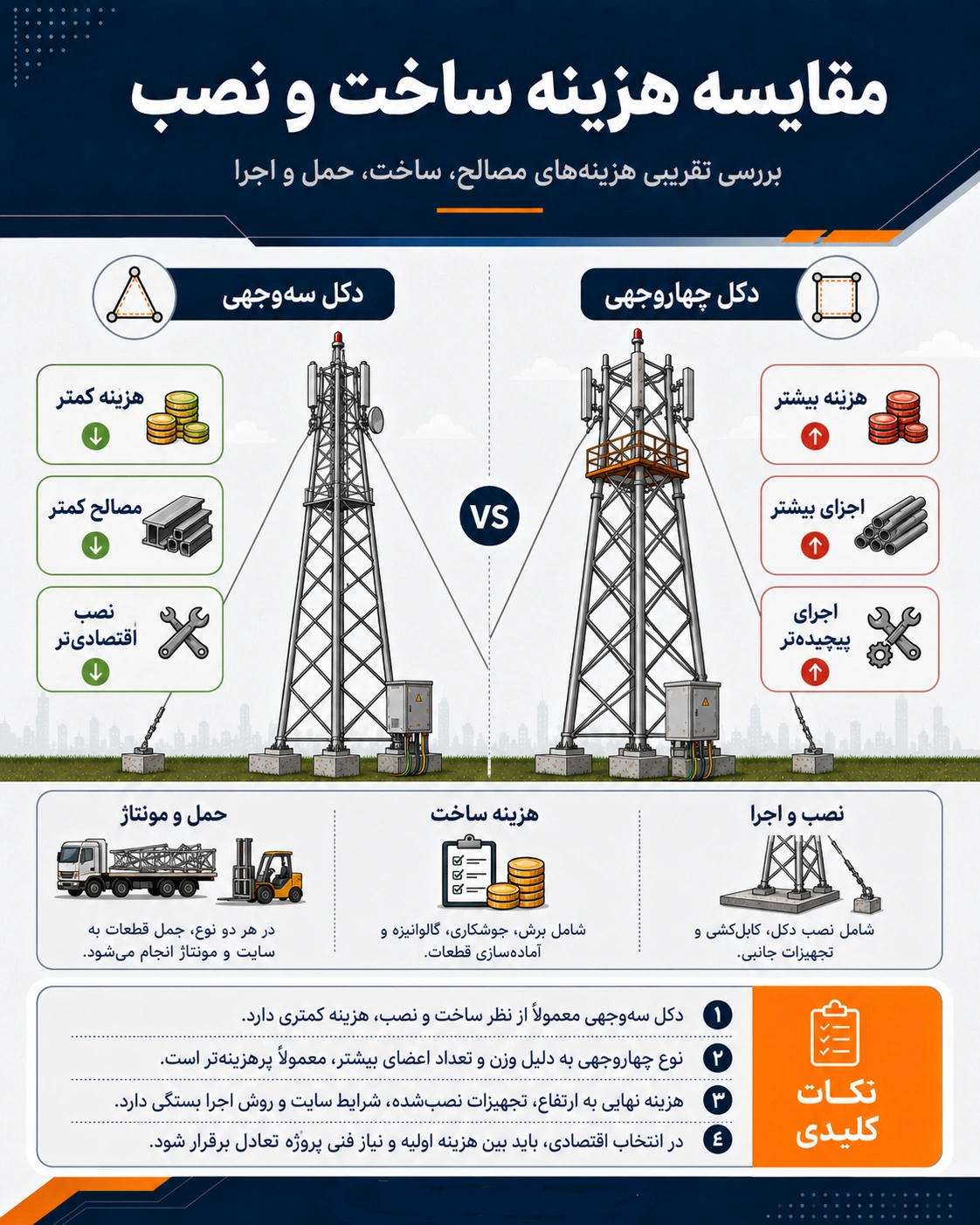 راهنمای انتخاب بین دکل مهاری سه وجهی و چهاروجهی